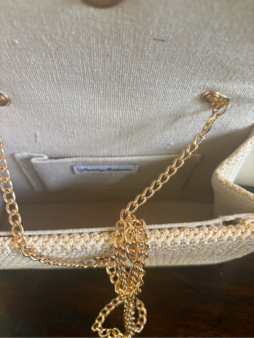 Tommy Bahama Cream Woven Mini Bag with Bamboo Handle and Gold Accent - Picture 5 of 5